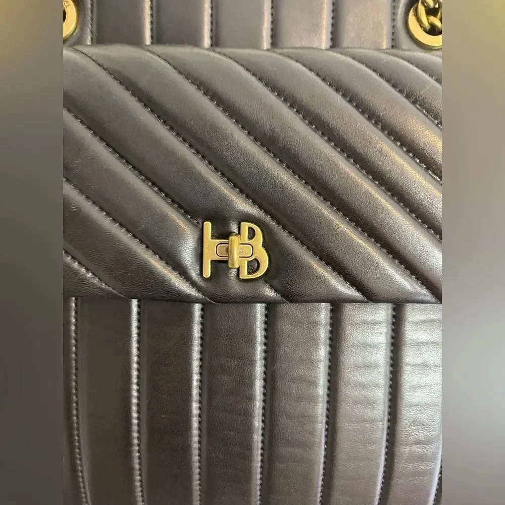 Henri Bendel Black Quilted Laptop Bag with chain handles